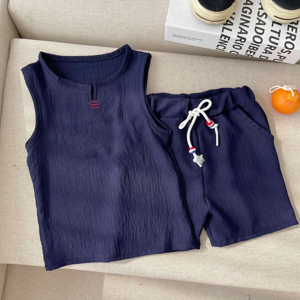 Đồ bộ hè ba lỗ sát nách bé trai bé gái mặc đều xinh chất đũi cao cấp cho bé từ 6-24kg - SUMO KIDS