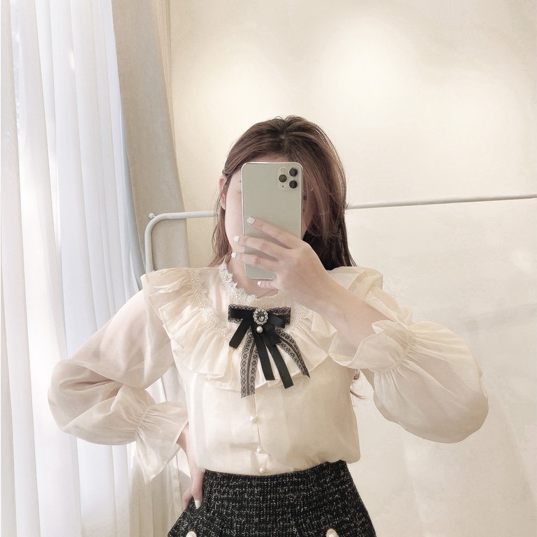 sơ mi cổ ren be JENA TOP ( không kèm nơ )