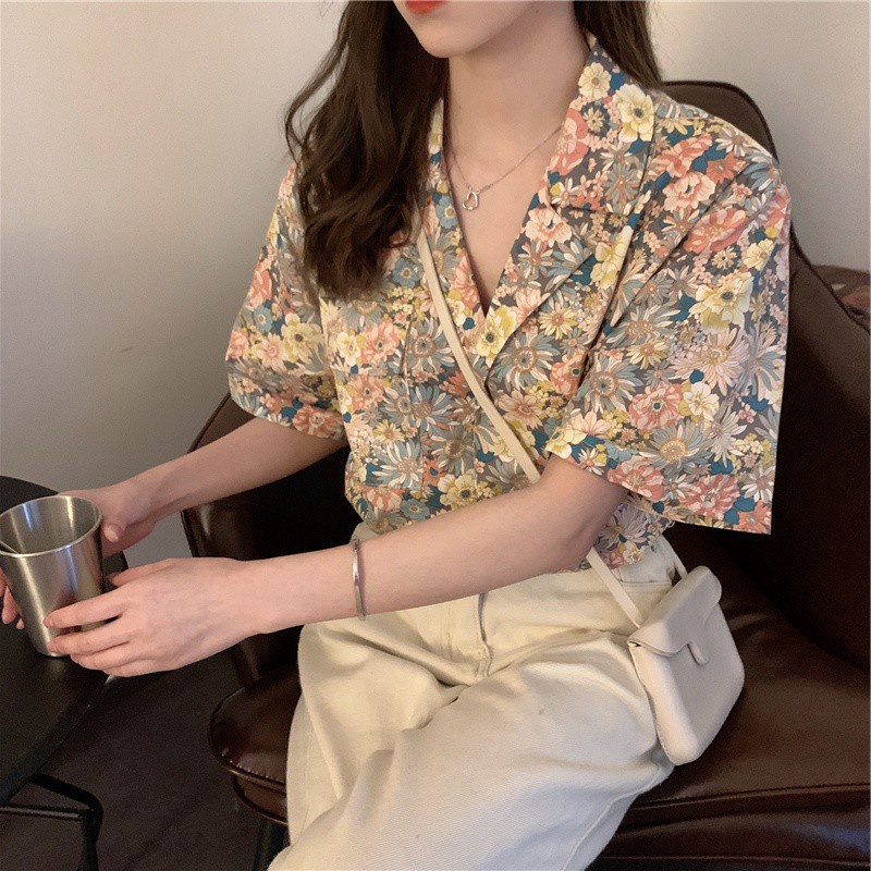 Áo Sơ Mi Voan Họa Tiết Hoa Phong Cách Hong Kong retro Mới Cho Nữ