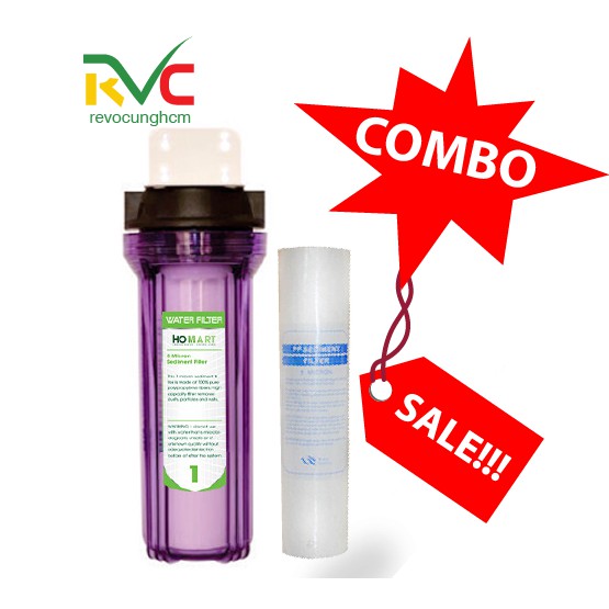 &lt;GIÁ SÔC&gt; COMBO Bộ lọc nước sinh hoạt, Máy lọc nước, bộ lọc thô ly đơn 10 inch Trong + 1 lõi lọc PP 10 inch