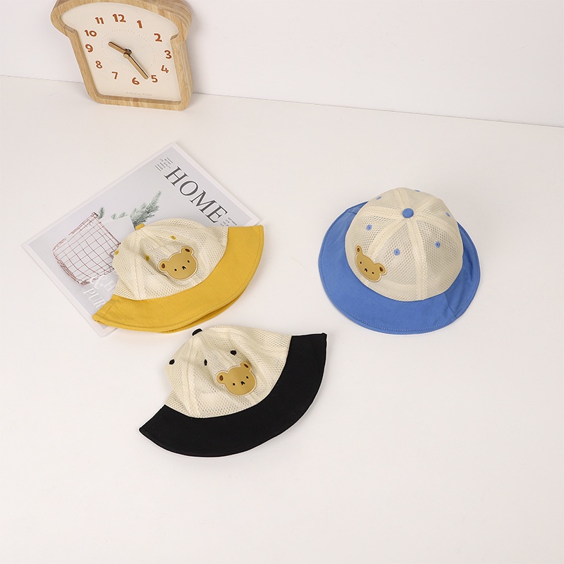 Mũ Tai Bèo Phối Lưới Thoáng Khí Họa Tiết Gấu Hoạt Hình Dễ Thương Cho Bé
