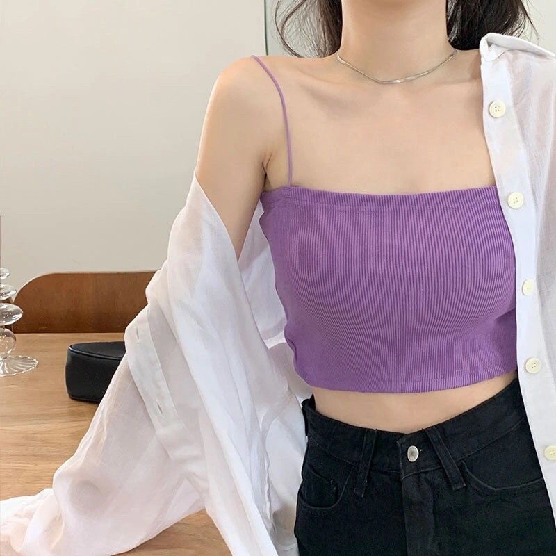 ( NHIỀU MÀU) Áo croptop dây chất dệt kim phong cách Hàn Quốc Freesize | BigBuy360 - bigbuy360.vn