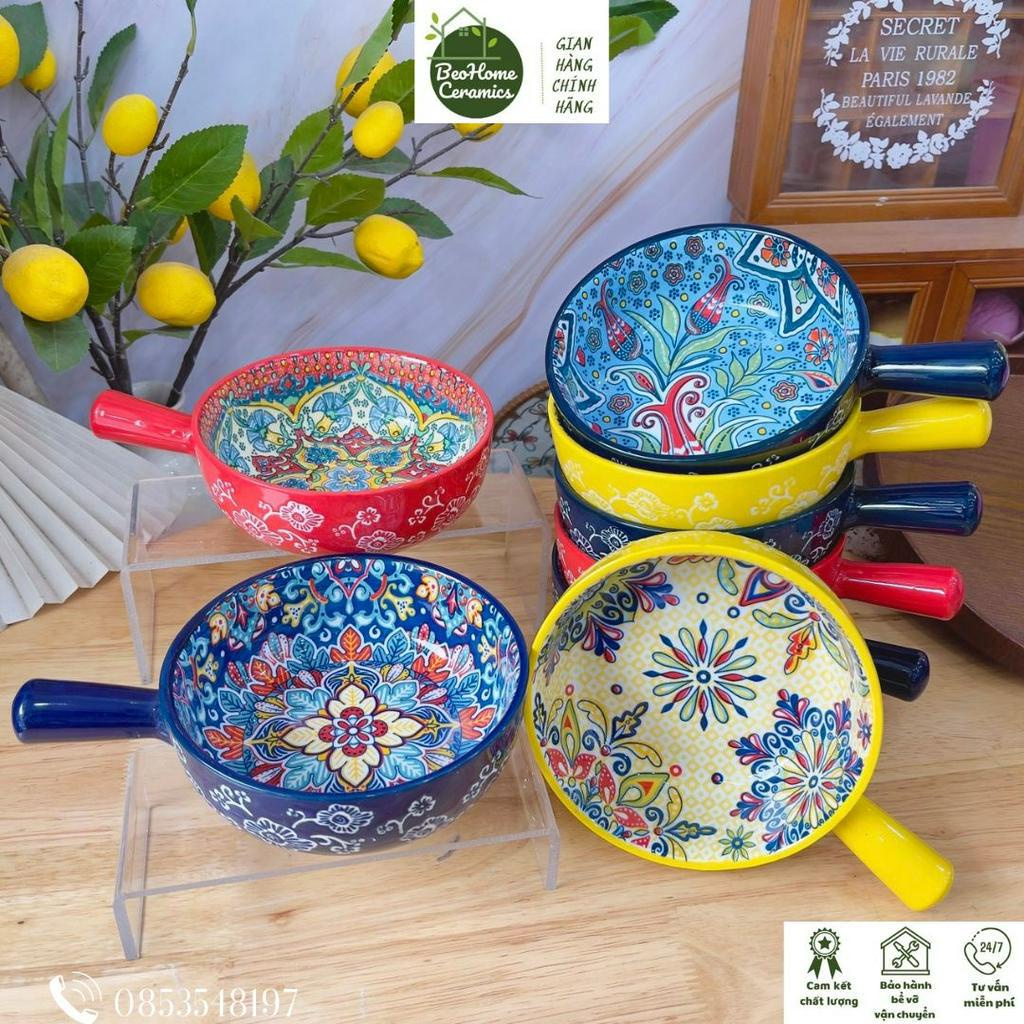 Chảo sứ tô sứ tròn có tay cầm Chảo Béo decor bàn ăn trang trí món ăn gốm sứ cao cấp