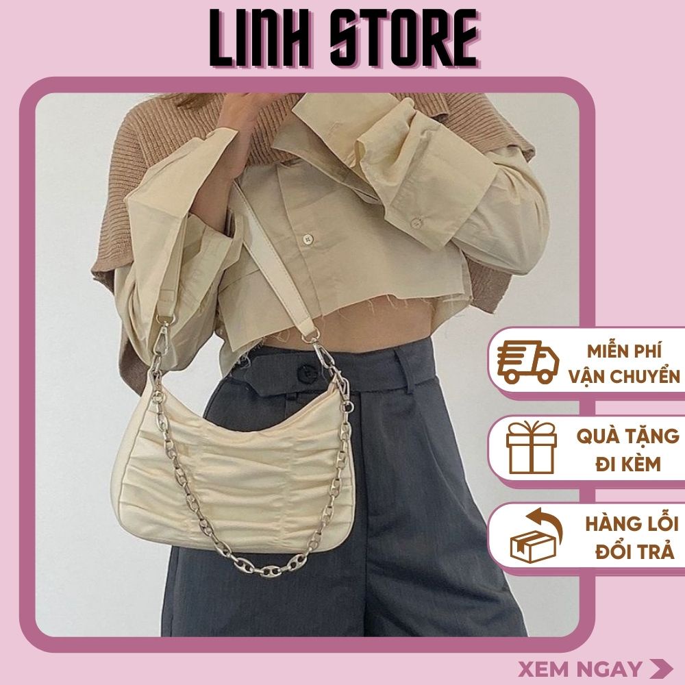 Túi Kẹp Nách Nữ Linh Store Túi Kẹp Nách Da Dây Xích Đeo Chéo Nhún Bèo Hàng Quảng Châu - LS31