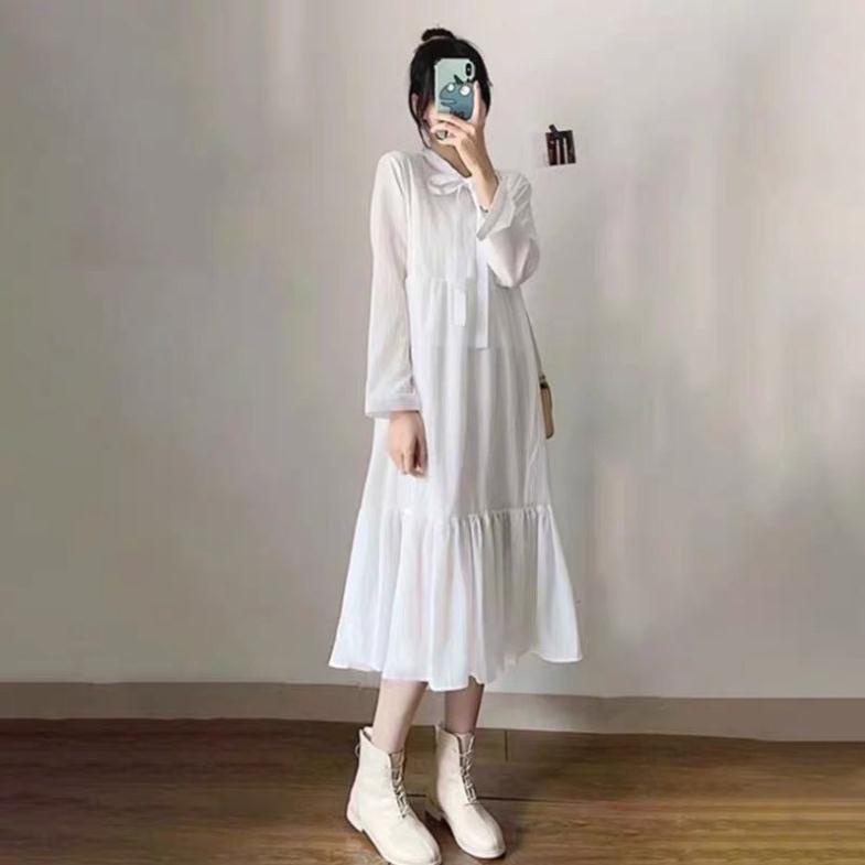 Đầm nữ babydoll tay phồng nơ cổ hai màu basic dáng xoè💥Váy dáng dài tiều thư 2 lớp đáng yêu vintage ulzzang giá rẻ | BigBuy360 - bigbuy360.vn