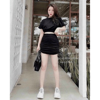Sét áo cổ tròn chân váy rút dây siêu xinh qc