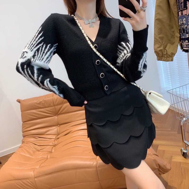 Áo khoác len cadigan nữ dệt kim hình công tay áo dáng ngắn Quảng Châu