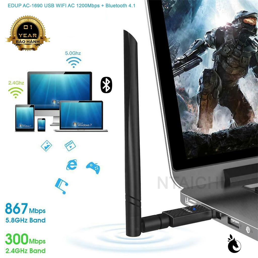 Card Mạng USB 3.0 Thu Wifi chuẩn AC 1200Mbps + Bluetooth 4.1 [2 in 1] | EDUP EP-AC1690 | WebRaoVat - webraovat.net.vn