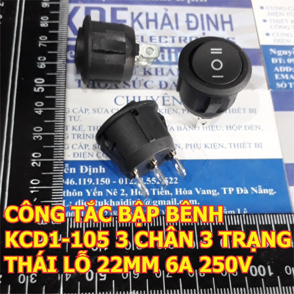 5 cái CÔNG TẮC BẬP BÊNH KCD1-105 TRÒN, ĐEN 3 CHÂN 3 TRẠNG THÁI LỖ 22MM 6A 250V kde6340