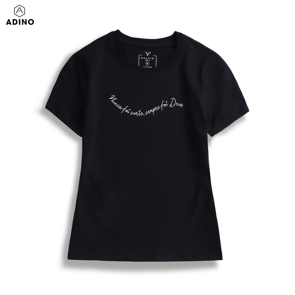 Áo phông nữ ADINO màu đen họa tiết vải cotton mịn thấm hút mồ hôi co giãn 4 chiều dáng công sở slimfit hơi ôm ATN14