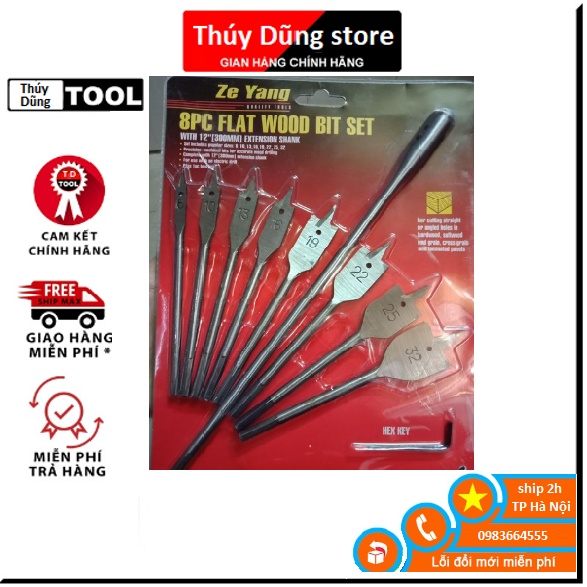 Bộ 8 mũi khoan khoét gỗ đuôi cá