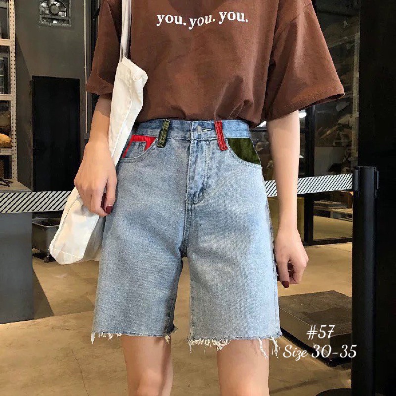 Quần Short Ngố Nữ Jean Lưng Cao Lai Tua Hoạ Tiết Màu Bigsize 57kg Đến 80kg Ms57