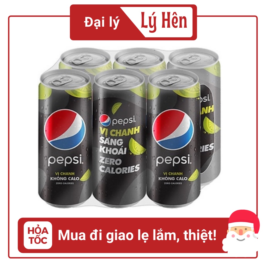 [Chỉ hỏa tốc] Lốc 6 Lon Nước Ngọt Có Gas Pepsi Cola Chanh Không Calo Bao Bì Xuân Soft Drink Lon 330ml Date Luôn Mới