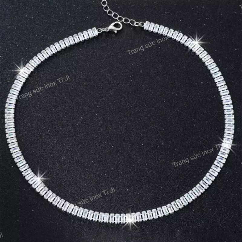 Dây chuyền nữ inox chuỗi đá chữ nhật đẹp, sang trọng không đen