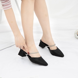 Sục MWC 4257 - Sục Cao Gót Đế Vuông 5CM Quai Đính Đá Sành Điệu