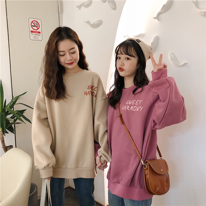 IELGY   Áo sweater Cổ Tròn Dáng Rộng Phong Cách Thời Trang Hàn Quốc Cho Nữ