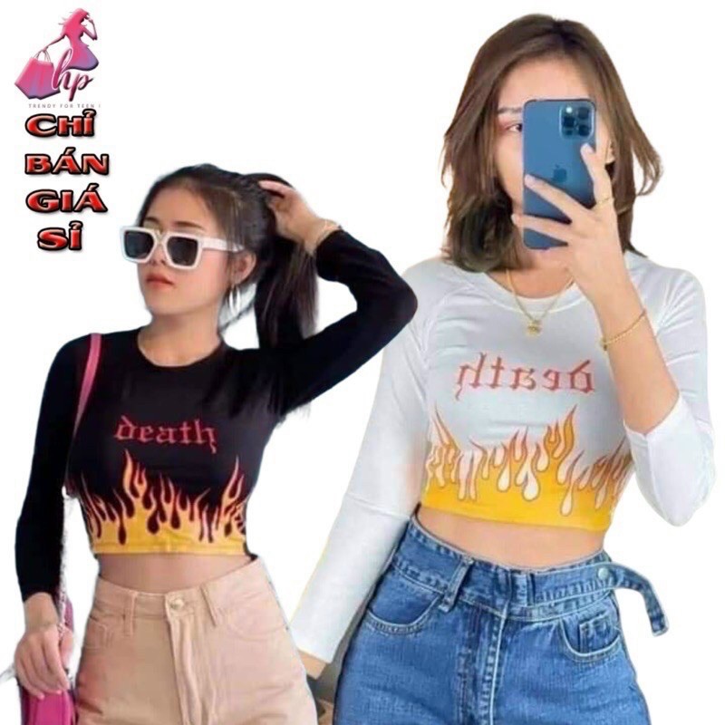 Áo thun croptop dài tay death ngọn lửa ☘️☘️☘️c