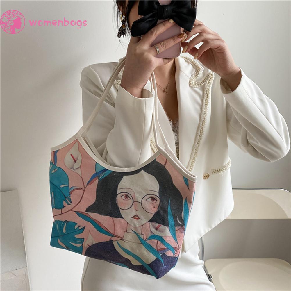 Túi xách tay cỡ lớn bằng vải canvas in hình tranh sơn dầu dành cho nữ