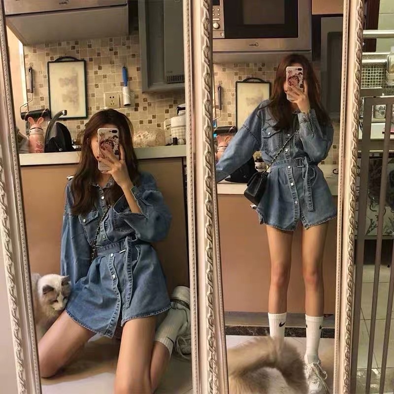 [Oder 10-20 ngày] Áo váy bò kèm belt sang chảnh. có ảnh thật