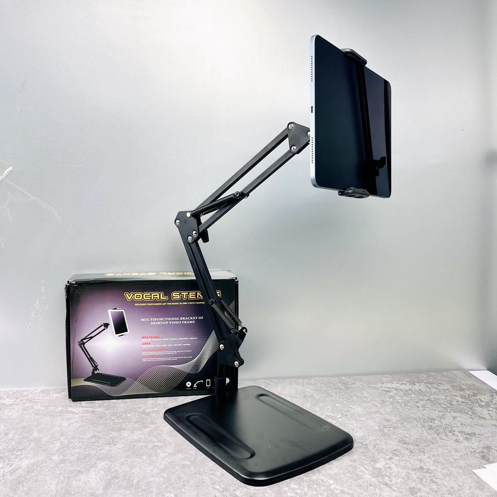 Giá đỡ, kẹp ipad máy tính bảng bằng kim loại để bàn, mặt phẳng siêu tiện lợi, chắc chắn khi làm việc, con học video