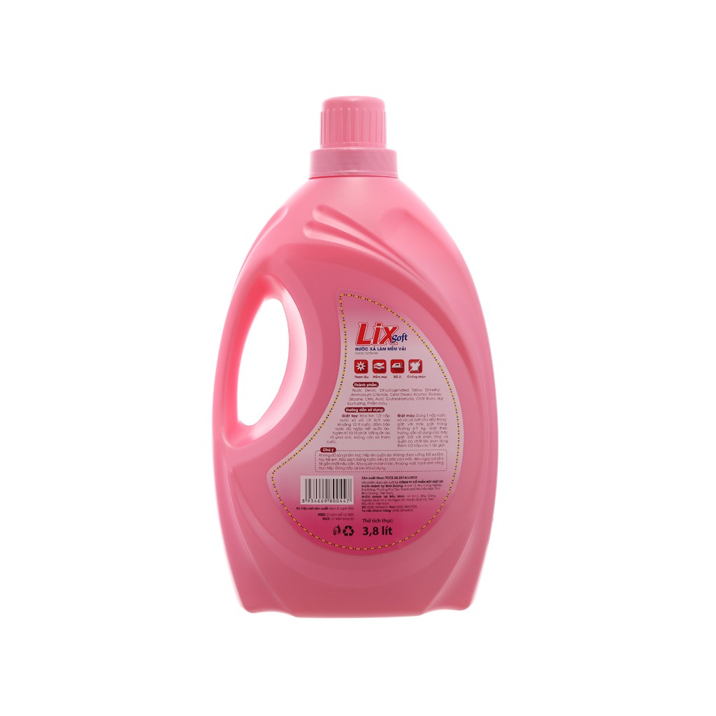 Nước xả vải Lix Soft hương hoa hồng can 3.8 lít