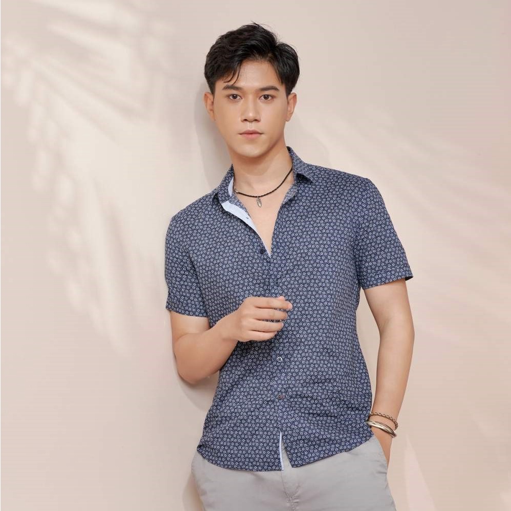 Áo sơ mi nam họa tiết ngắn tay chất cotton cao cấp dáng ôm Slim Fit DGCs - SASNCB31M