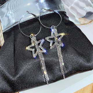 S925 long Korean style five-pointed star earrings