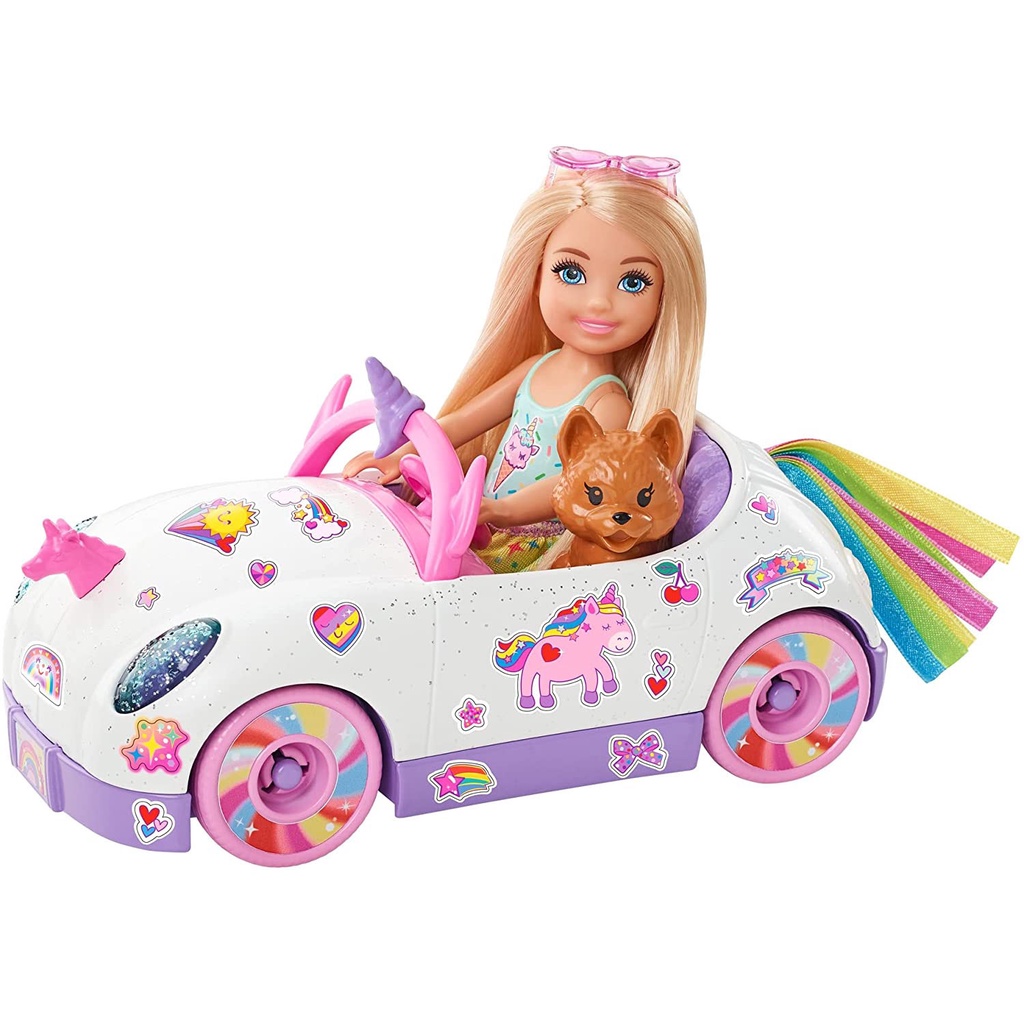 Đồ Chơi Búp Bê Barbie Club Chelsea và Chiếc Xe Hơi Cầu Vồng Chelsea n Rainbow Unicorn Car