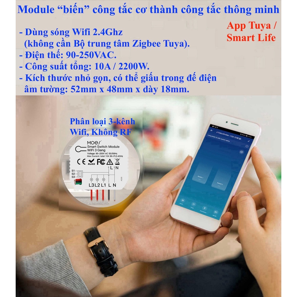 Module công tắc thông minh Tuya Zigbee / Wifi 1/2/3/4-kênh, App Smart Life / Tuya - Mẫu 2 -