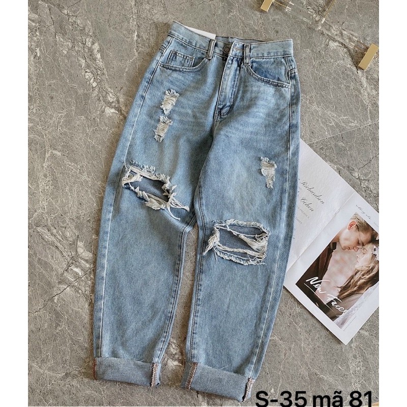 Quần jean baggy nữ ✈️FREESHIP✈️ quần jean baggy nữ rách lưng cao size đại từ 40kg đến 80kg MS81 bigsize 2KJean