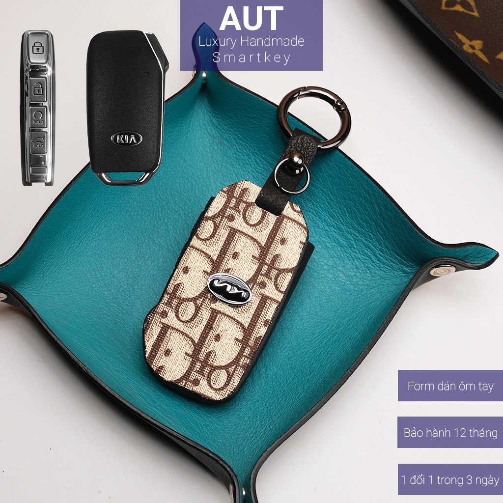 Ốp da chìa khóa ô tô Kia K3 K5 Sorento 4 nút bấm cạnh Dior handmade KC4 AD
