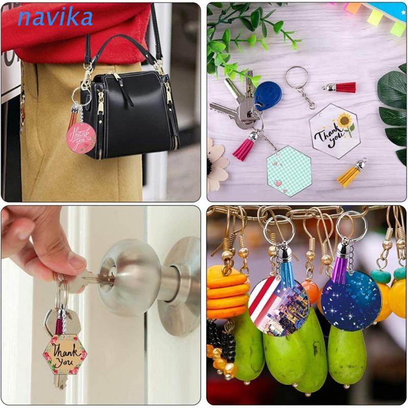 NAV 1 Set Acrylic Ornament Blanks Kit with Hexagon Round Clear Acrylic Discs Keychain Key Rings Jump Rings Colorful Tassels for DIY Projects Crafts