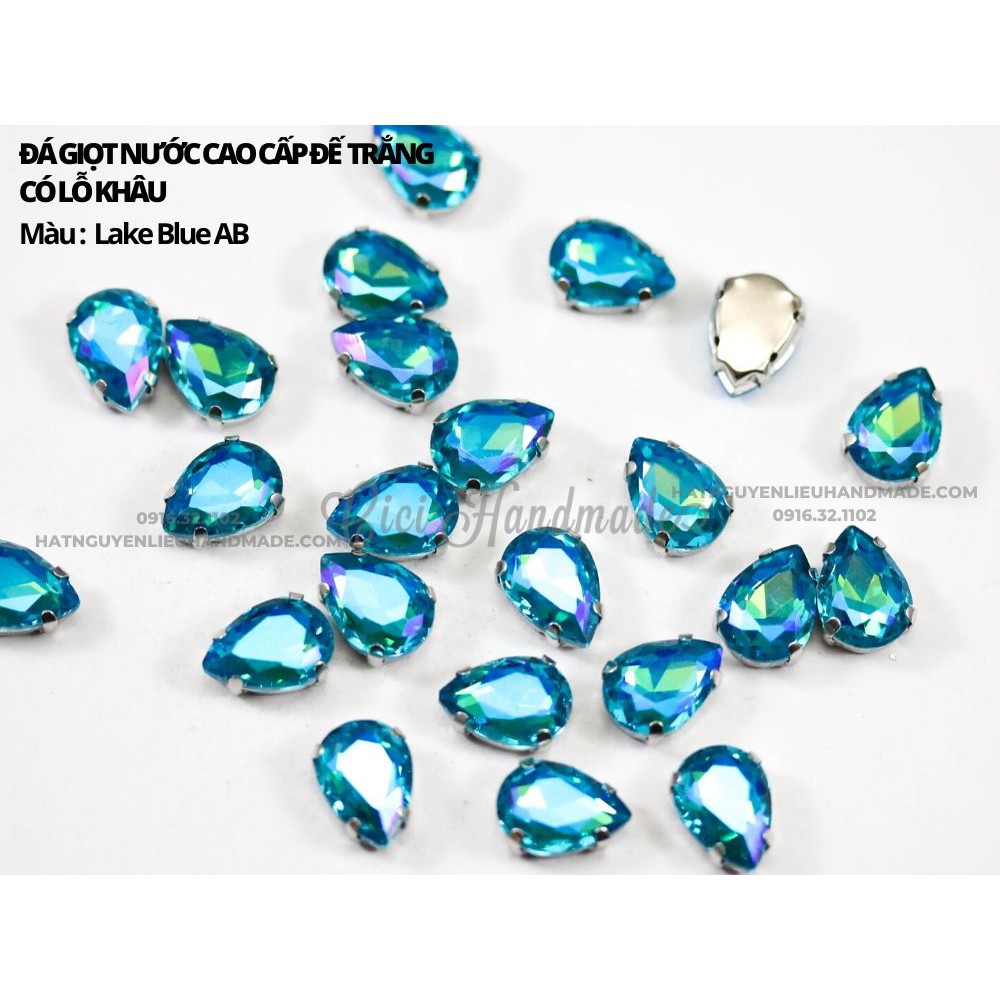 Set 10 hạt đá giọt nước đế trắng, có lỗ khâu link 3/3 Cici Handmade chuyên hạt đá hạt pha lê hạt cườm trang sức
