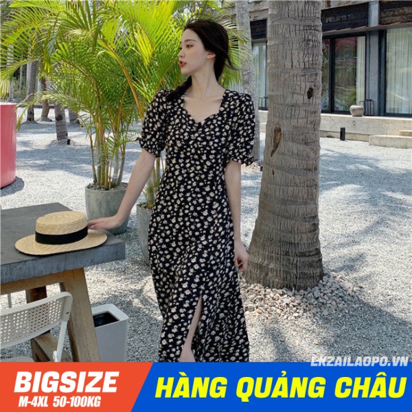 Đầm hoa nhí dáng suông ⚡️𝐁𝐈𝐆𝐒𝐈𝐙𝐄⚡️ Váy nữ tay ngắn cổ vuông xẻ tà mùa hè Phong cách Hàn Quốc Thời Trang tiểu thư cá tính xinh đẹp cho người mập béo