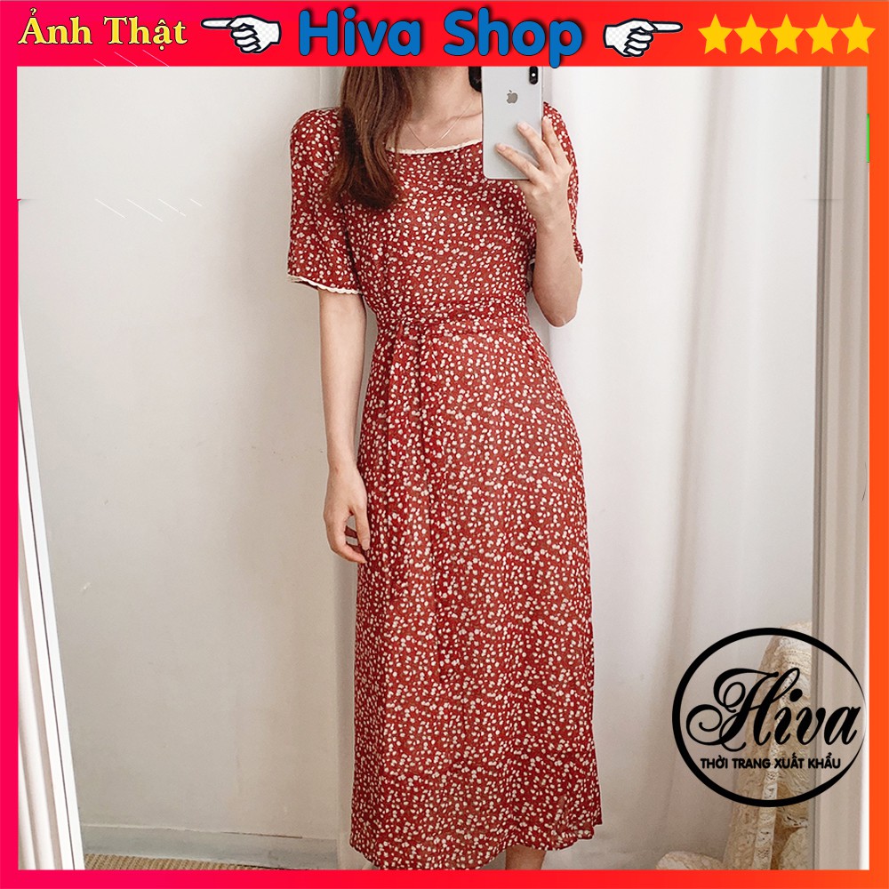 Váy dáng dài tay ngắn hoa cổ vuông ren , Đầm nữ Vintage Quảng Châu cộc tay hoa nhí kiểu ulzzang (ảnh thật) | BigBuy360 - bigbuy360.vn