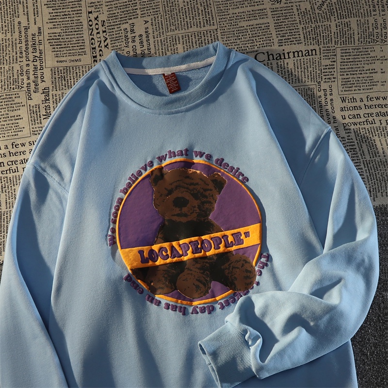 ZHELIHANGFEI Áo Sweater Cổ Tròn In Hình Gấu Kiểu Âu Mỹ Dễ Phối Đồ