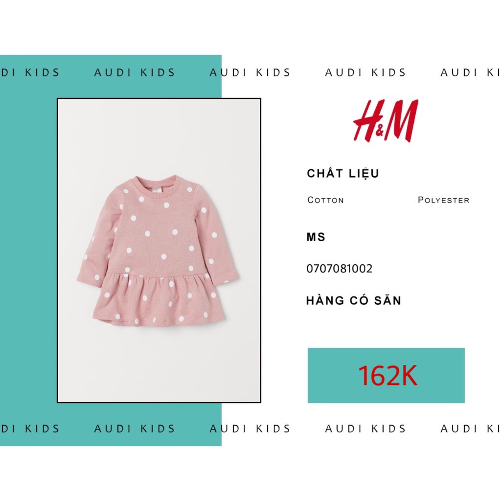 Váy áo dài tay màu hồng chấm bi dành cho trẻ sơ sinh từ 1 tháng đến 2 tháng - H&M Chính Hãng