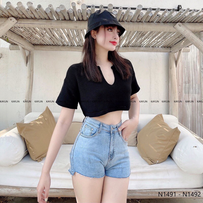áo len cổ V croptop hot hit - phiên bản cộc tay (bz97-1#)