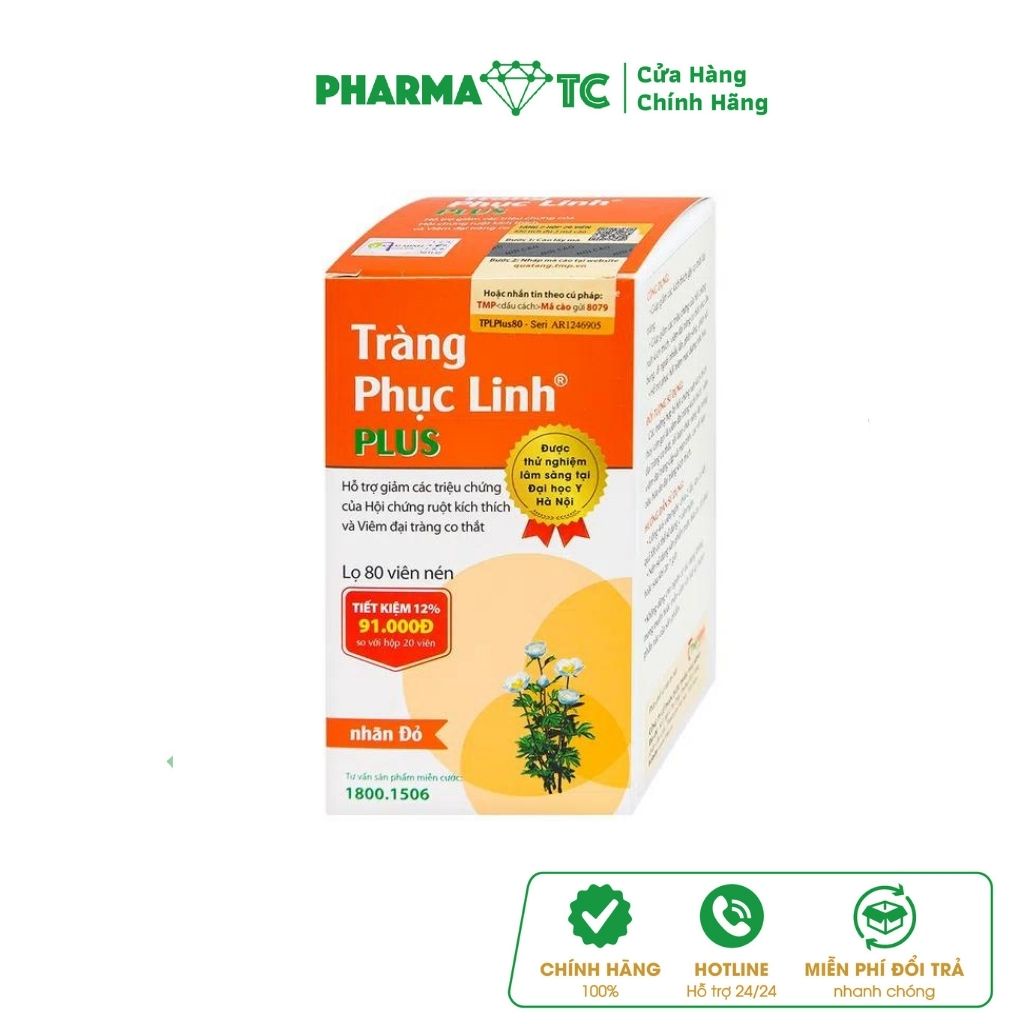 Tràng Phục Linh Plus hỗ trợ đại tràng, rối loạn tiêu hóa - Hộp 20 viên và 80 viên - PharmaOTC