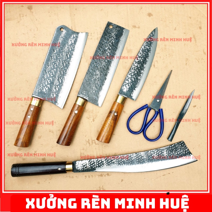 Dao bếp, bộ 4 dao nhà bếp cao cấp là từ Thép Nhíp hàng rèn thủ công - Phúc sen