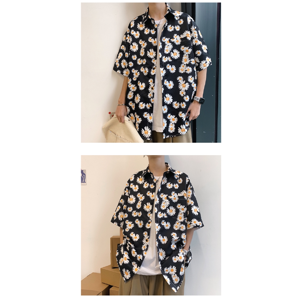 Áo sơ mi tay ngắn họa tiết hoa cúc nhỏ dễ thương | BigBuy360 - bigbuy360.vn