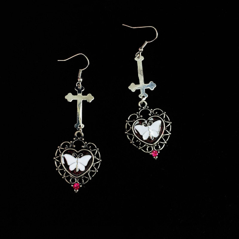 Bông Tai Hình Chữ Thập Và Trái Tim Theo Phong Cách Retro