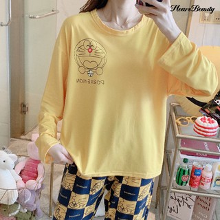 BUTTERFLY DORAEMON Bộ Đồ Ngủ Pijama Dài Tay Họa Tiết Đáng Yêu Cho Nữ