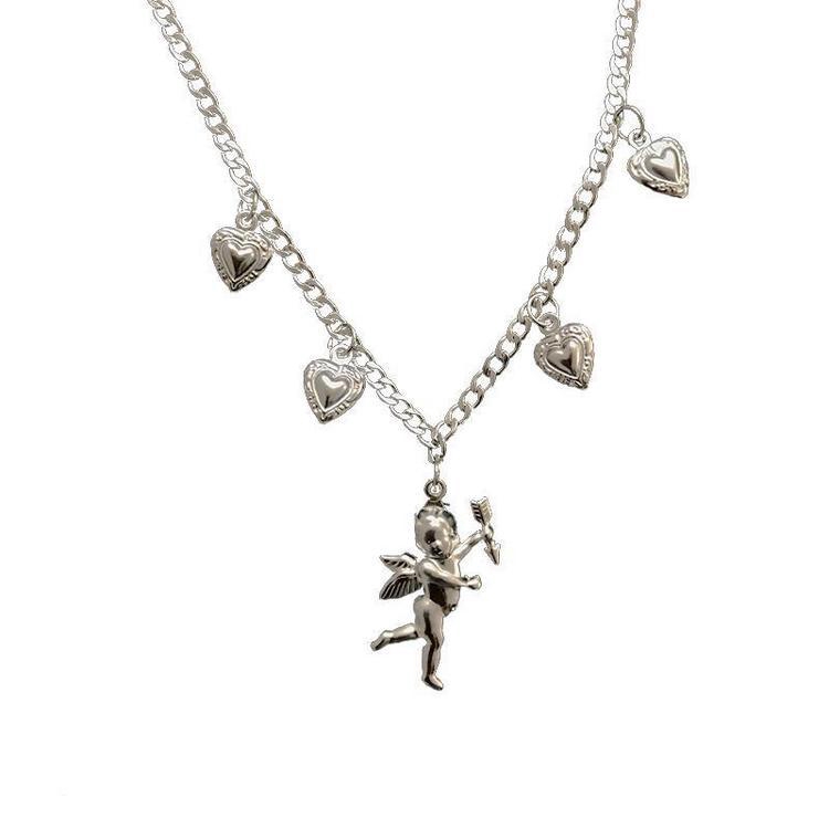 [Mã FASHIONCB232 hoàn tối đa 15K xu đơn 50K] Vintage Eros Cupid Archery Angel Heart Pendant Necklace | BigBuy360 - bigbuy360.vn