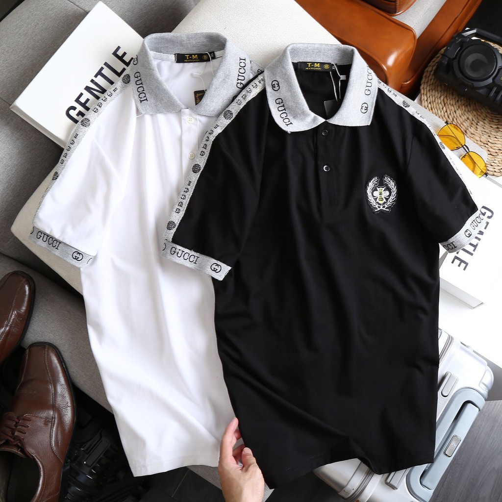 Áo thun Nam Nữ ⚡FREE SHIP⚡ Áo Polo Gucci viền cổ tay thêu ong Đẹp