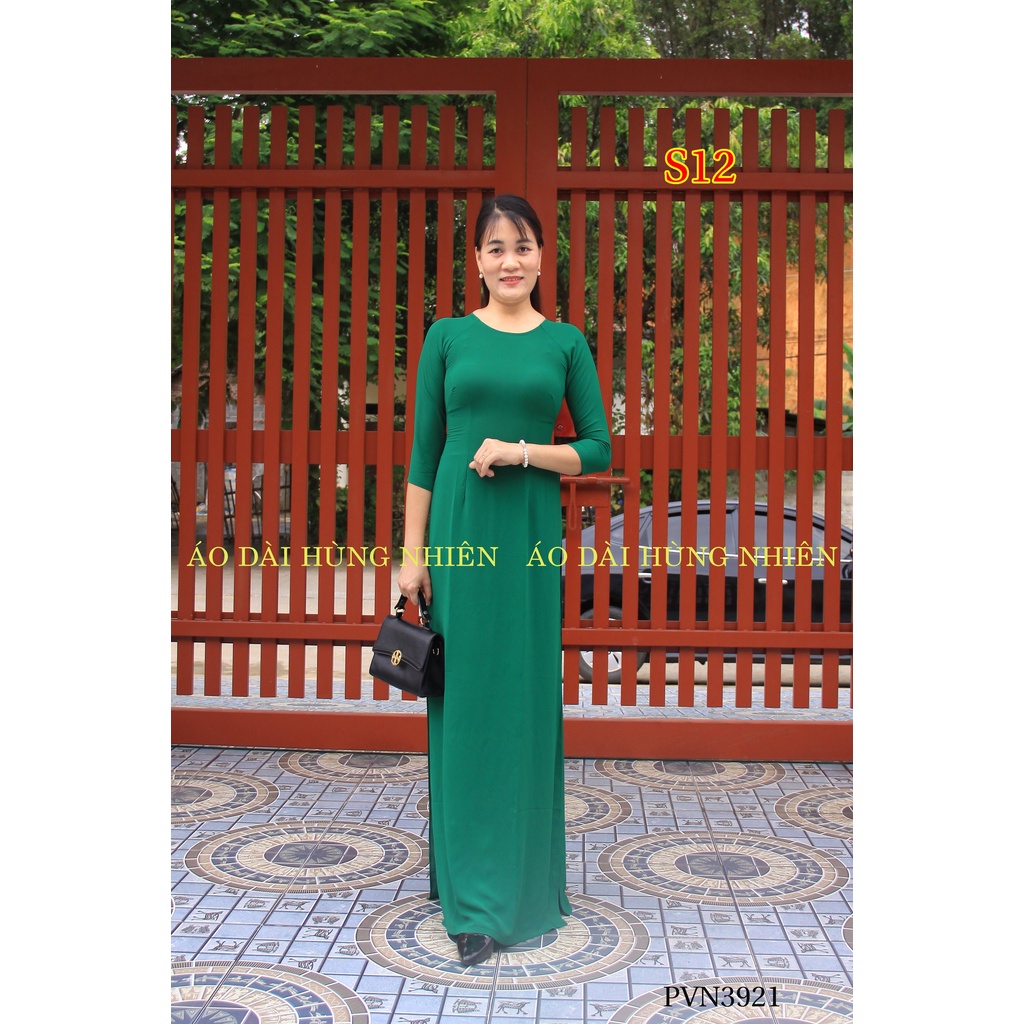 S12- Áo dài Xanh trơn lụa tằm cao cấp