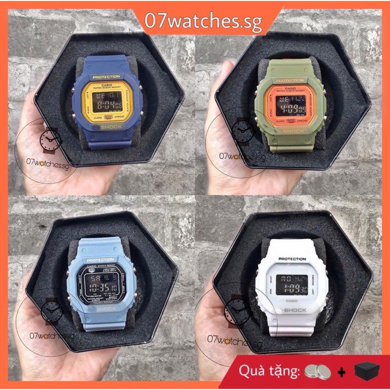 [watches.sg] ĐH Mặt Vuông Dây Cao Su BST Hồng cho nam nữ cao cấp