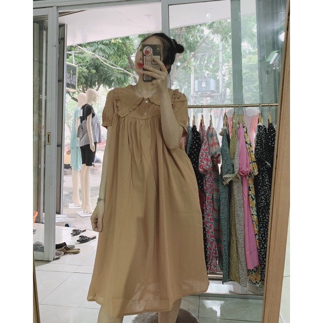 [GIÁ TIẾP THỊ] Đầm bầu-váy bầu MAMADRESS chất đũi mát cổ tròn, ống tay cách điệu MỀM MỊN và mát V69