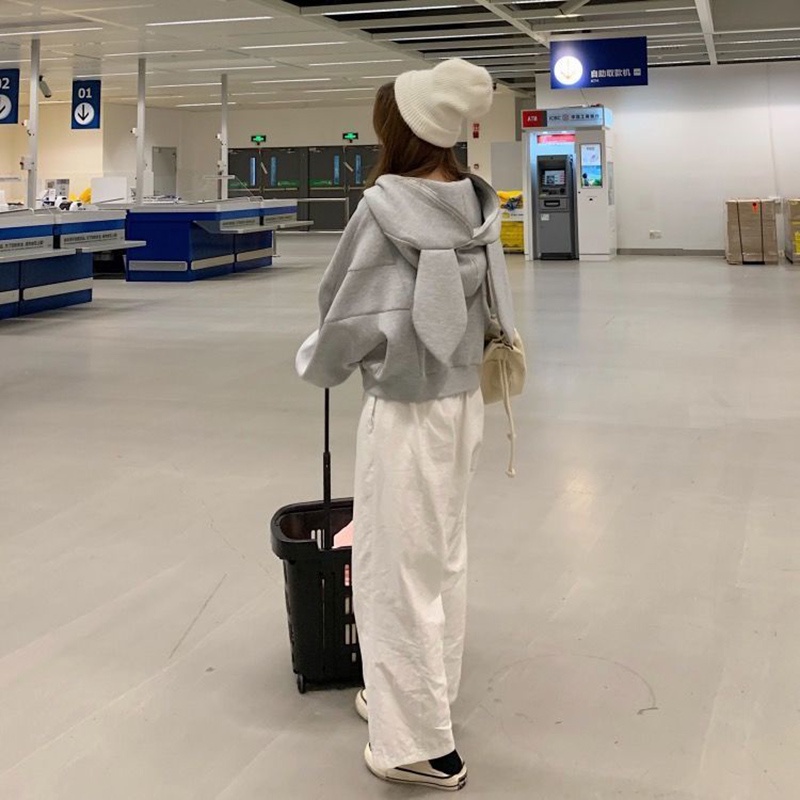 IELGY Áo hoodie dáng rộng có mũ trùm đầu kiểu tai thỏ phong cách Hàn Quốc thời trang cho nữ