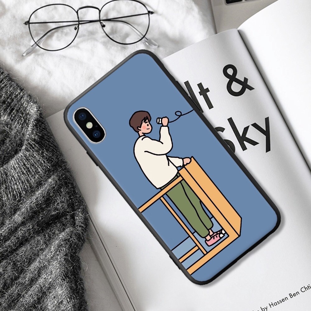 Ốp iphone in hình đôi nam nữ nghe điện thoại cho iphone 13 12 pro max mini 11 pro max X s max 6 s plus 7 8 plus